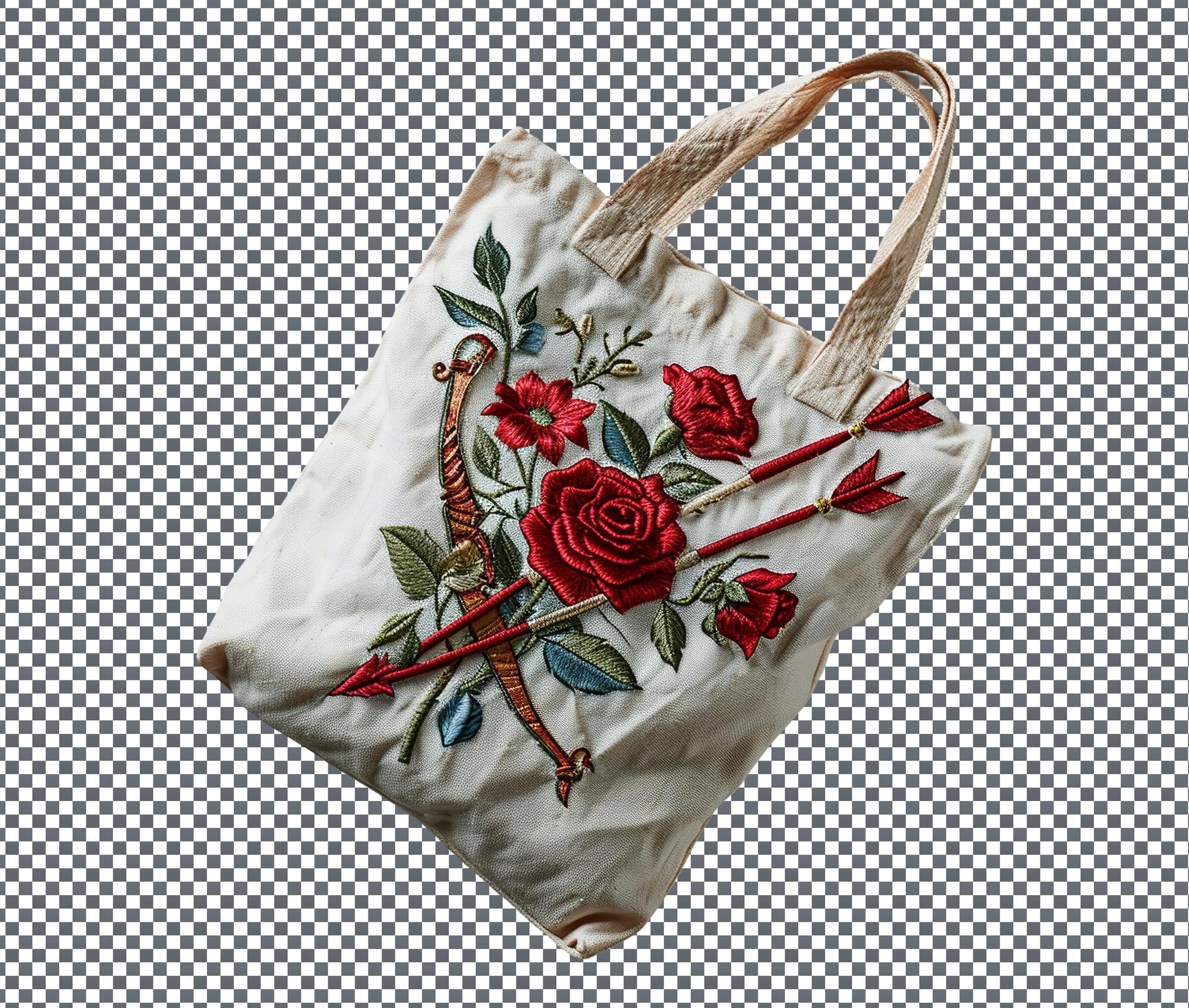 Embroidered tote bag with floral motif